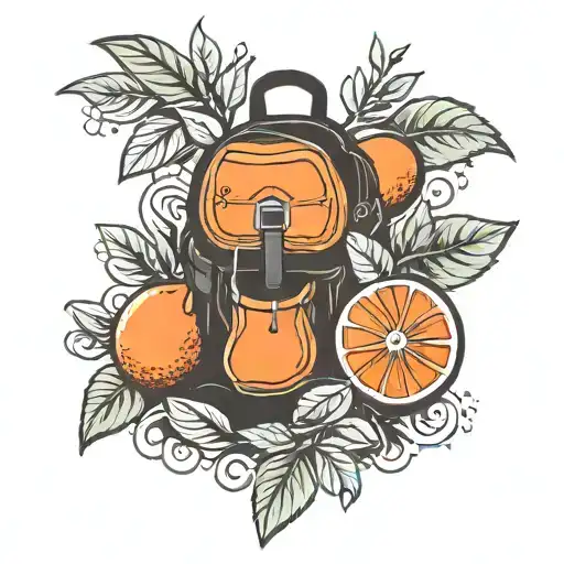 black rucksack and an orange fruit tattoo design idea