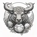 Tattoo with using aggressive bear and Bull also use the element of earth with Venus planet tattoo design idea