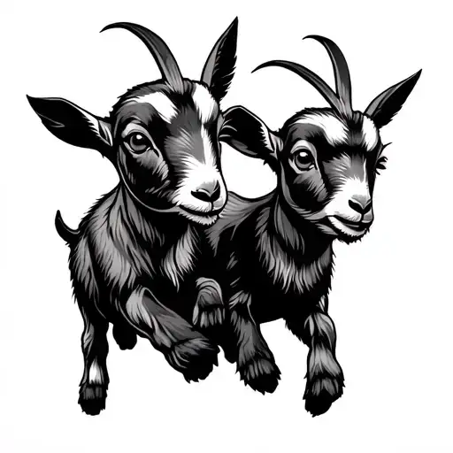 Two Headed baby Goat jumping tattoo design idea