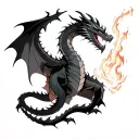 Dragon, wrapping a blazing bladestee: semi-realism with anime effects (as in Demon Slayer or Berserk). Composition: Composition: tattoo design idea