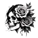 skull roses beautiful woman tattoo design idea