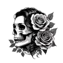 skull roses beautiful woman tattoo design idea