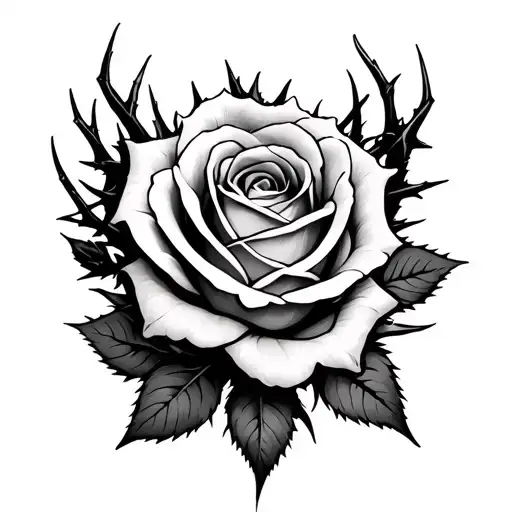line of thorns with a rose in the middle with 999 inside tattoo design idea