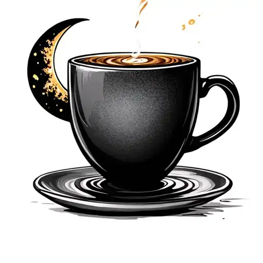 generate tattoo designs that symbolically include the following elements: crescent moon, coffee, square sunglasses, for  tattoo design idea