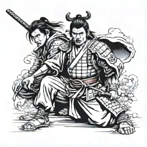 2 samurai children, do not leave me tattoo design idea