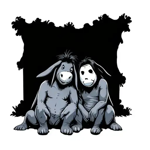 eeyore and Michael myers sitting with each other tattoo design idea