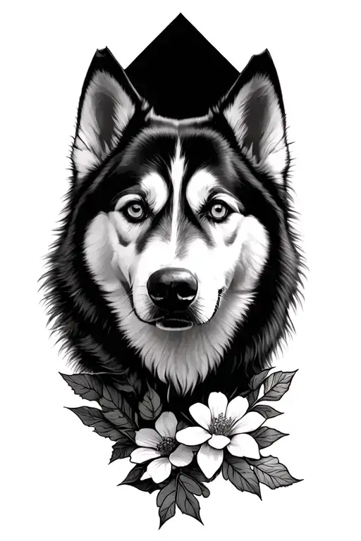Siberian Husky flowers forming tattoo design idea