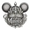 Minnie the name in cursive with a little heart and a little queen crown  tattoo design idea