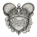Minnie the name in cursive with a little heart and a little queen crown  tattoo design idea