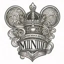 Minnie the name in cursive with a little heart and a little queen crown  tattoo design idea
