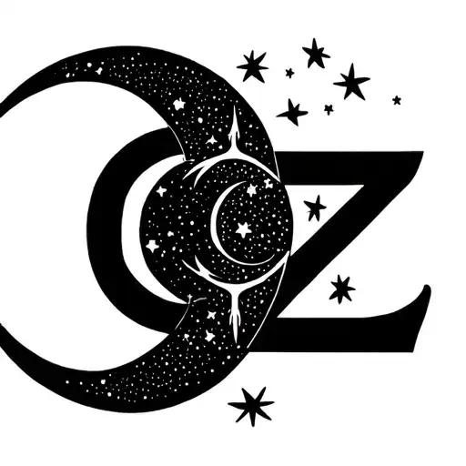 initials CZ where the C is a moon and there are stars for the Taurus constellation tattoo design idea