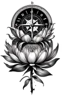 Compass and protea flower intertwined, table mountain  tattoo design idea