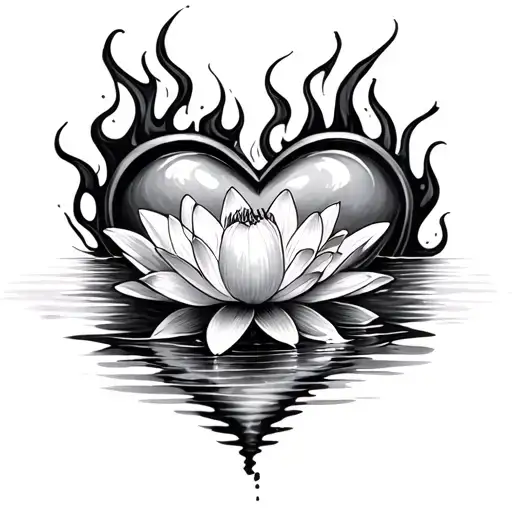 heart on Fire and Water lily tattoo design idea