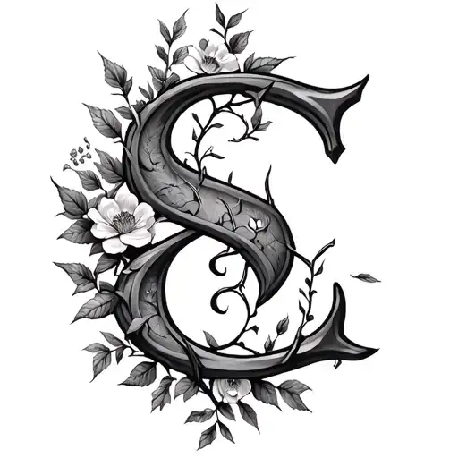 S, C, and E integrated with vines thorns and flowers.  the letters should barely be seen.  tattoo design idea
