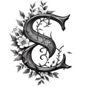 S, C, and E integrated with vines thorns and flowers.  the letters should barely be seen.  tattoo design idea