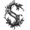 S, C, and E integrated with vines thorns and flowers.  the letters should barely be seen.  tattoo design idea