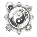 yin yang compass tattoo design idea
