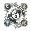 yin yang compass tattoo design idea