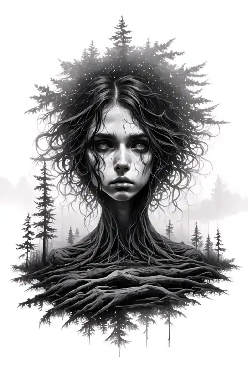 emotional and with a forest theme that showcases the feeling of alone and severe anxiety tattoo design idea