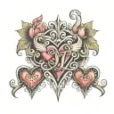 three hearts letters j z e hija tattoo design idea