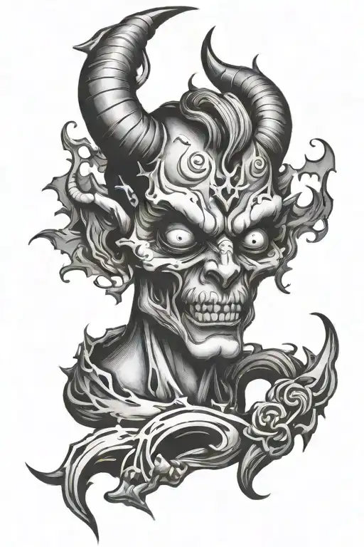 broken hearted demon tattoo design idea