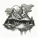 mountains with forest trees water flowing tattoo design idea
