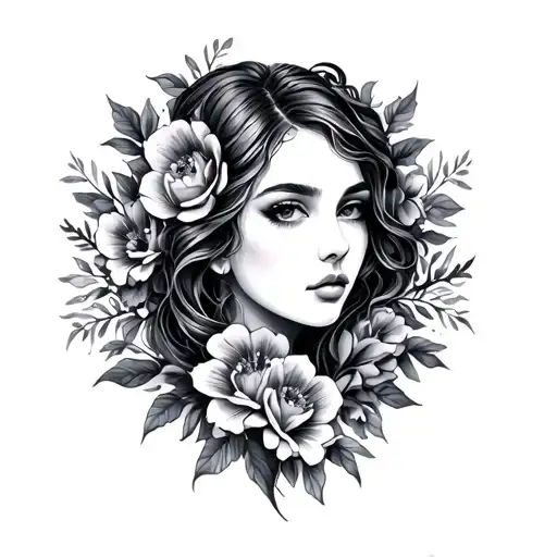 floral lady head tattoo design idea