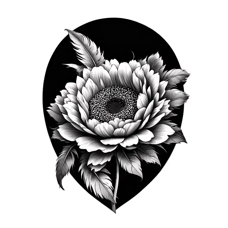 sunflowers an peonies an feathers tattoo design idea