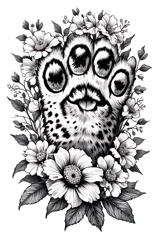 cheetah paw prints going up the arm with delicate flowers blooming beneath them  tattoo design idea