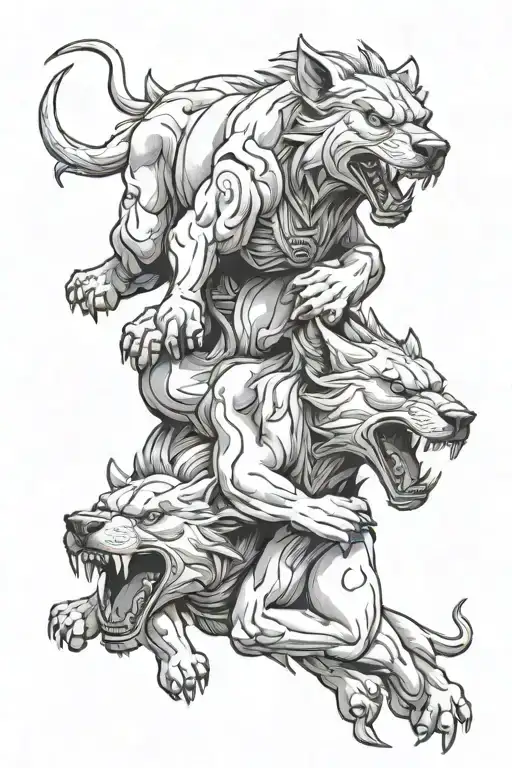 Cerberus biting the Earth while its being holded by the titan Atlas tattoo design idea