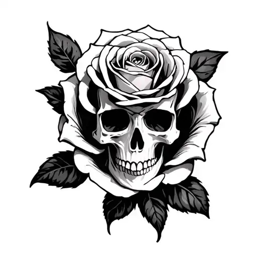 skull inside a rose , gothic tattoo tattoo design idea