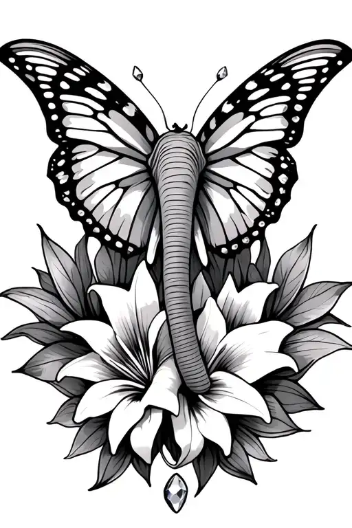 elephant butterfly wing ears gems tiger lillies thigh tattoo tattoo design idea
