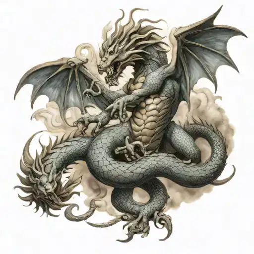 The antique style of ancient Greece god fighting dragon tattoo design idea