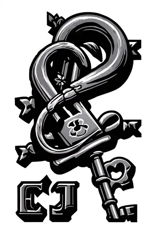 "CA" Chicano style tattoo featuring lock and key intertwined tattoo design idea