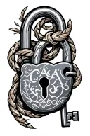 "CA" Chicano style tattoo featuring lock and key intertwined tattoo design idea