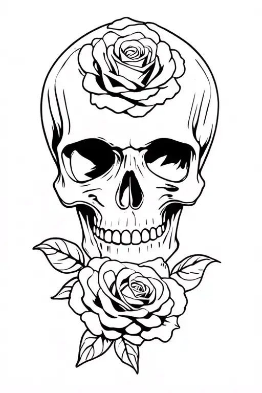 skull and roses tattoo design idea