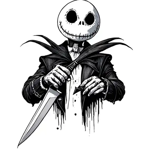 jack skellington crossed stitch holding knife tattoo design idea