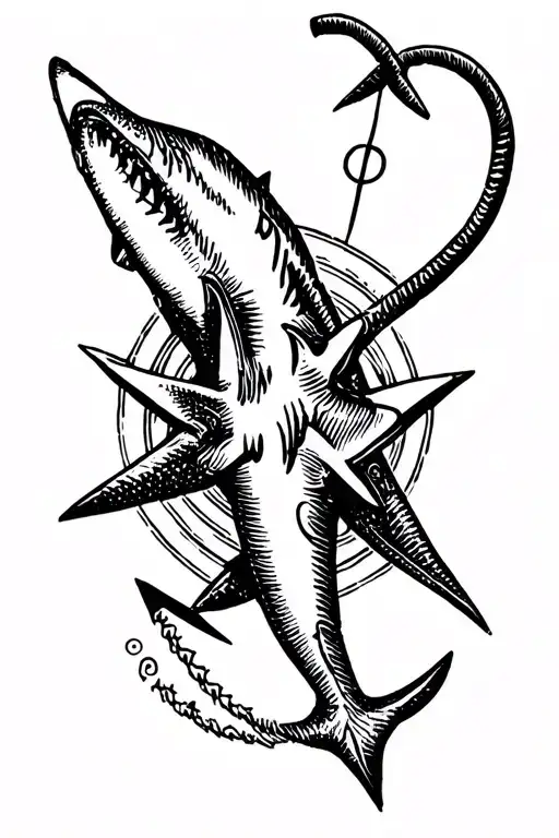 shark compas anchor  tattoo design idea
