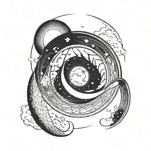 design me a minimalistic tattoo of the mobius strip going around the moon tattoo design idea