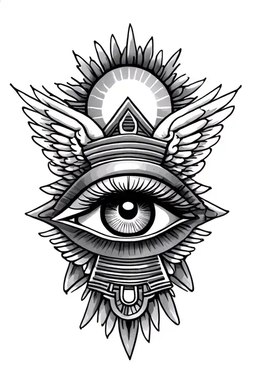 Egyptian eye in a sun with wings tattoo design idea