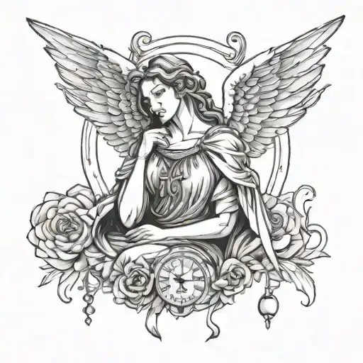 angel that has roman numerals tattoo design idea