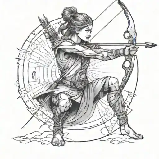 kneeling archer shooting arrow overhead Linear tattoo tattoo design idea
