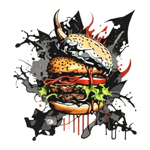 devil hamburger tattoo design idea