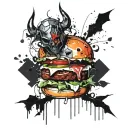 devil hamburger tattoo design idea
