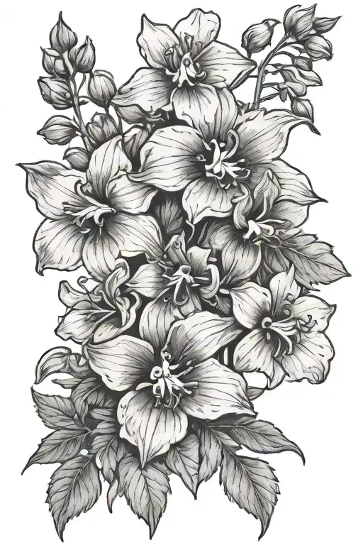 larkspur and violets  tattoo design idea