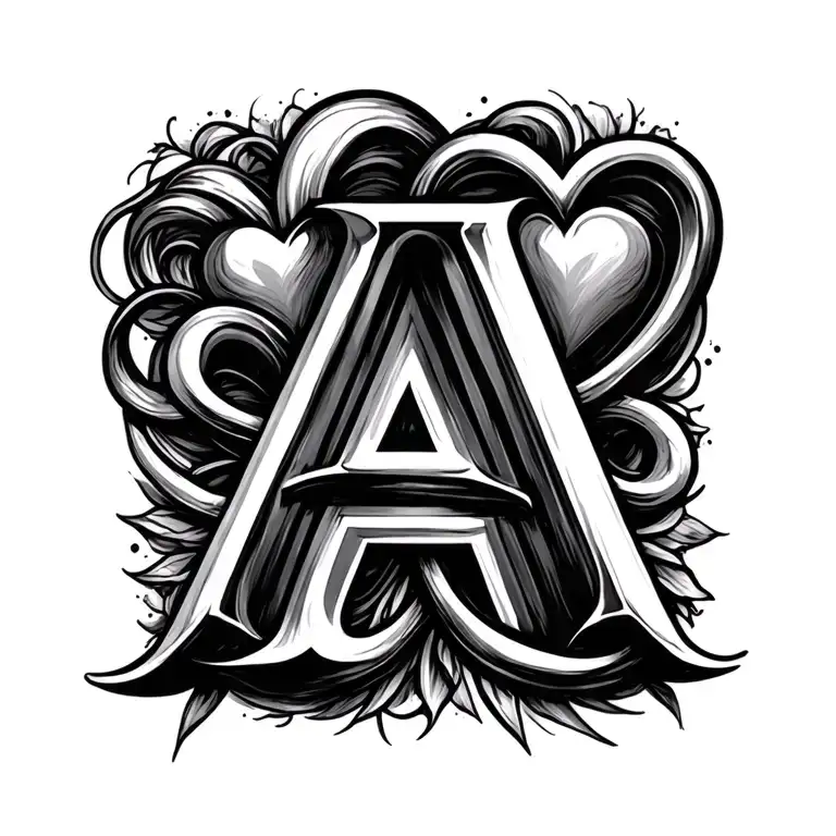 letter A with heart and infinity symbol tattoo design idea