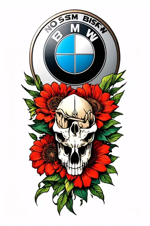 bmw logo into my body and something around that represent no risk means no story tattoo design idea
