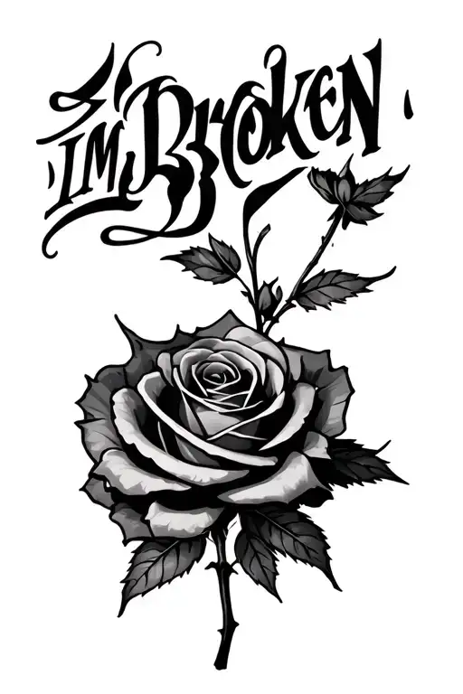 "Im Broken" rose with broken stem tattoo design idea