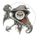 clock grim reaper face inside tattoo design idea