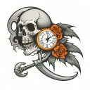 clock grim reaper face inside tattoo design idea